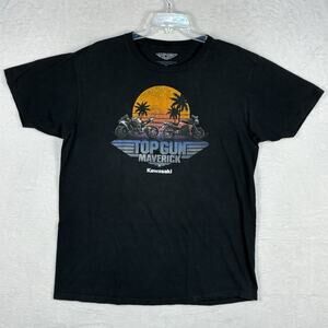 Top Gun Maverick X Kawasaki TShirt Mens L Black Promo Motorcycle Navy Military